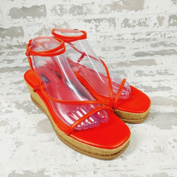 New Nine West Alexx3 Red Strappy Platform Wedge Sandals F802 - Picture 4 of 12